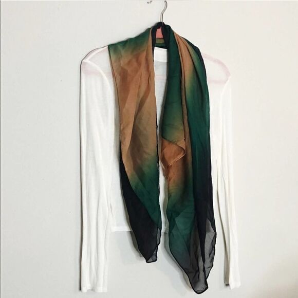 2/$20🧣Tan Green Black Ombré Chiffon Square Scarf - Picture 1 of 2